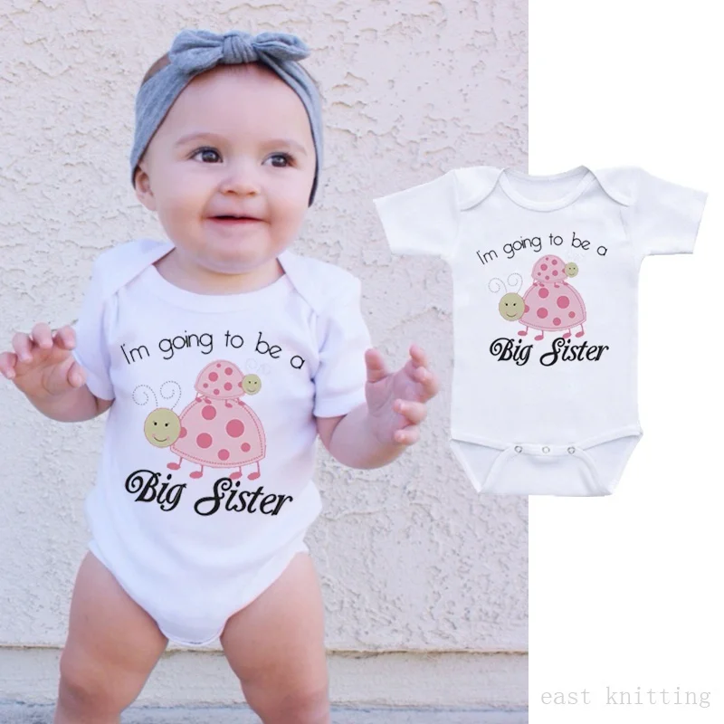 

DERMSPE Summer Newborn Baby Boys Girls Cotton Short Sleeve Letter I'm Going To Be A Big Sister Romper Jumpsuit Baby Clothes Hot