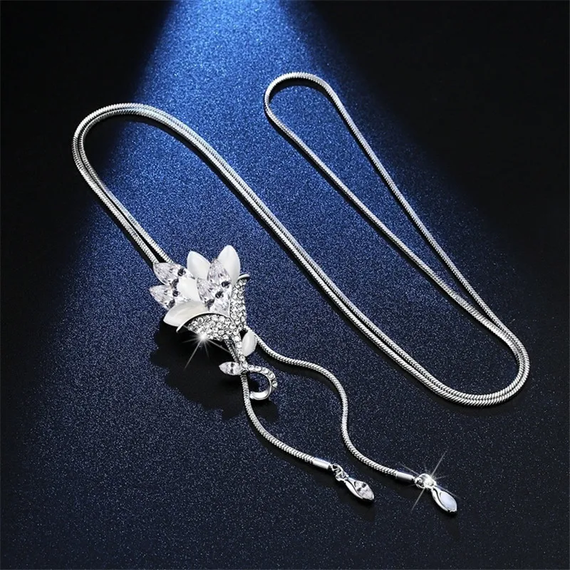 Lemon Value Fashion Statement Crystal Pendant Necklace Trendy Rhinestone Opal Long Sweater Chains Women Jewelry ZL240 | Украшения и