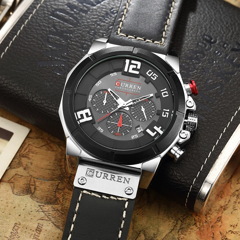 

2019 CURREN Top Brand Chronograph Quartz Watches Men Hour Date Men Sport Leather Wrist Watch Male Gift For Man Time Clock