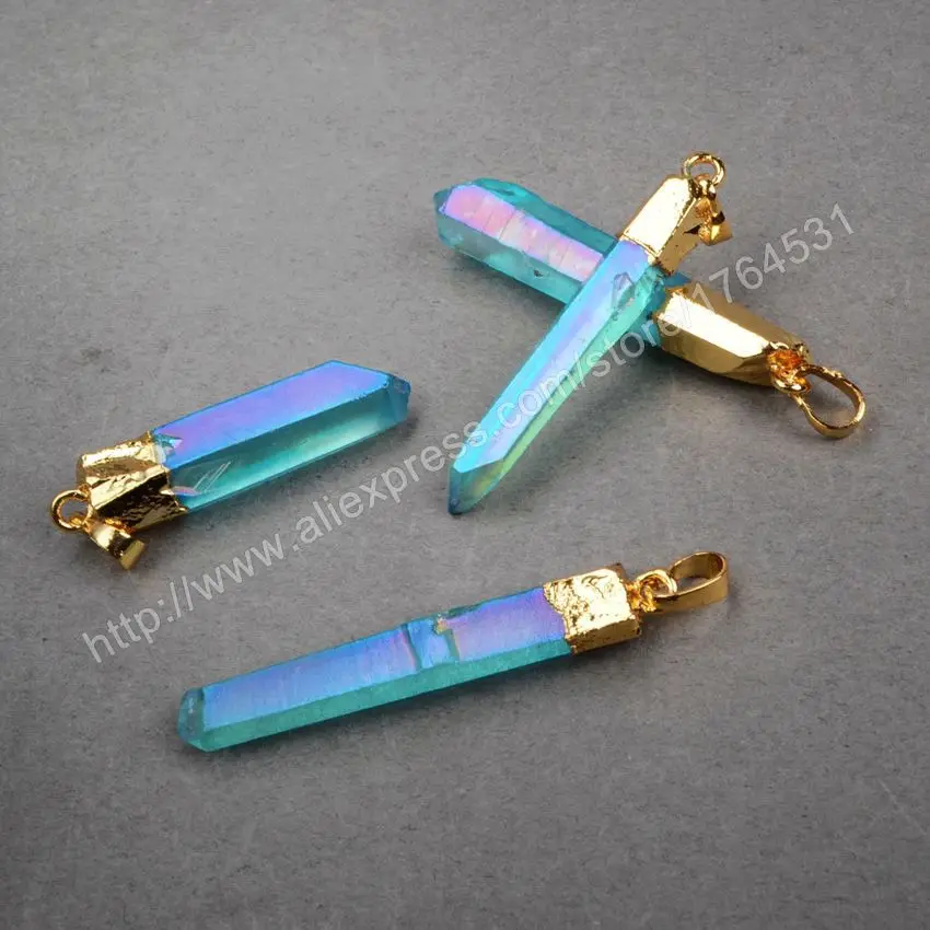 BOROSA Модный золотой цвет синяя аура кварц Титан кристалл точка кулон из бисера