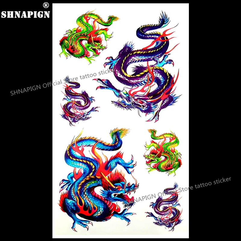 SHNAPIGN цветной китайский дракон временная татуировка боди арт на руку наклейка s