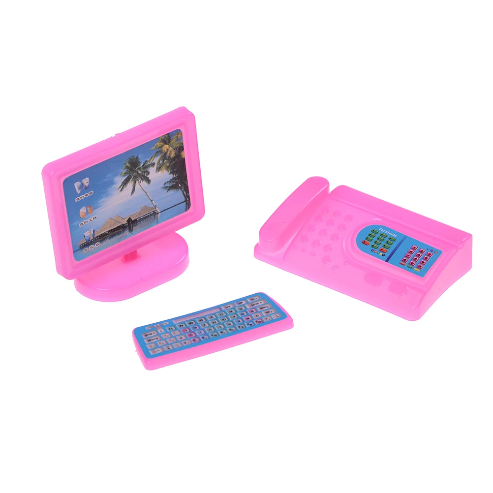 New Arrive Dollhouse Miniature Pink Modern Piece Computer Furniture For Doll Children Pretend playhouse toy | Игрушки и хобби