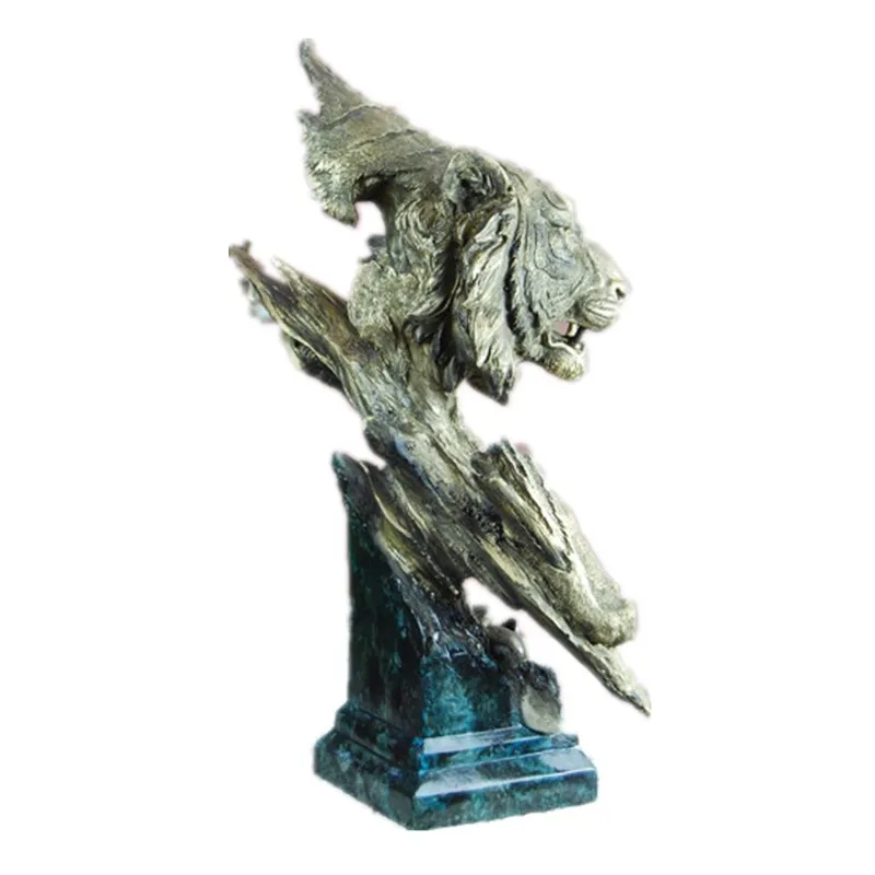 

40CM Tiger Bust Figurine Imitation Copper Animal Statue Art Sculpture Colophony Crafts Home Decorations Creative Gift R522