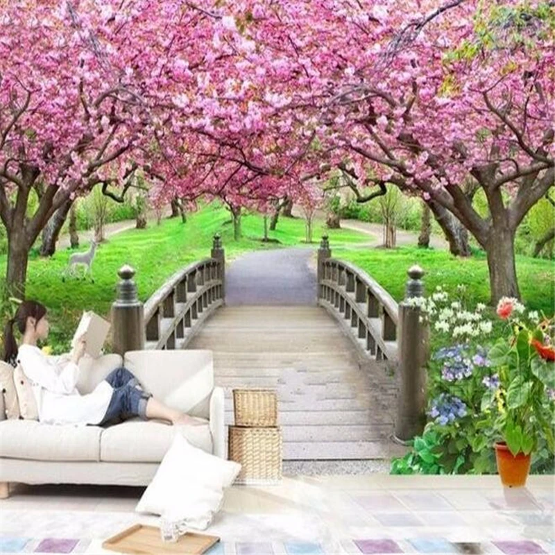 Настенные обои для домашнего декора фотообои с изображением сакуры деревянного