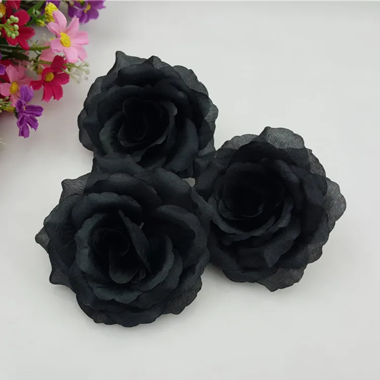 

New 100PCS/Lot 20Colors 10CM Black Artificial Rose Silk Flower Heads Decorative Flowers for Wedding Party Banquet Decoration