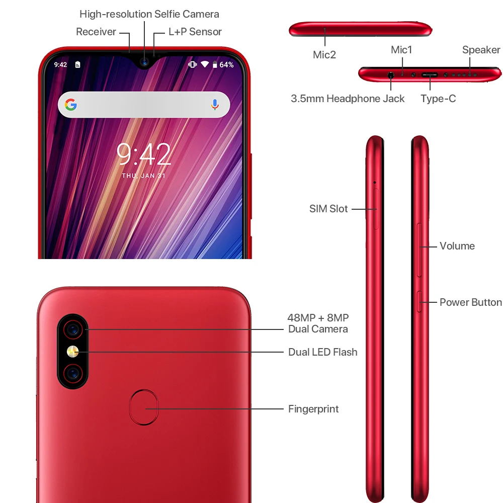 UMIDIGI F1 Play 6GB 64GB Android 9.0 Moblile Phone 48MP Camera 5150mAh 6.3&quotFHD+ Helio P60 Global Version Smartphone Dual 4G | Мобильные