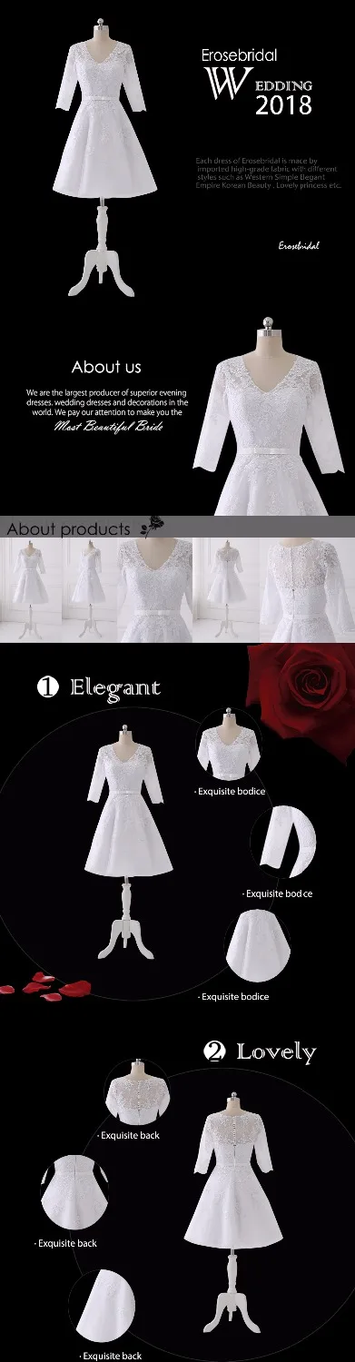 Короткое свадебное платье до колена es Erosebridal, ТРАПЕЦИЕВИДНОЕ пляжное свадебное платье с пуговицами на спине, элегантное платье с длинным рукавом, Vestido De Noiva