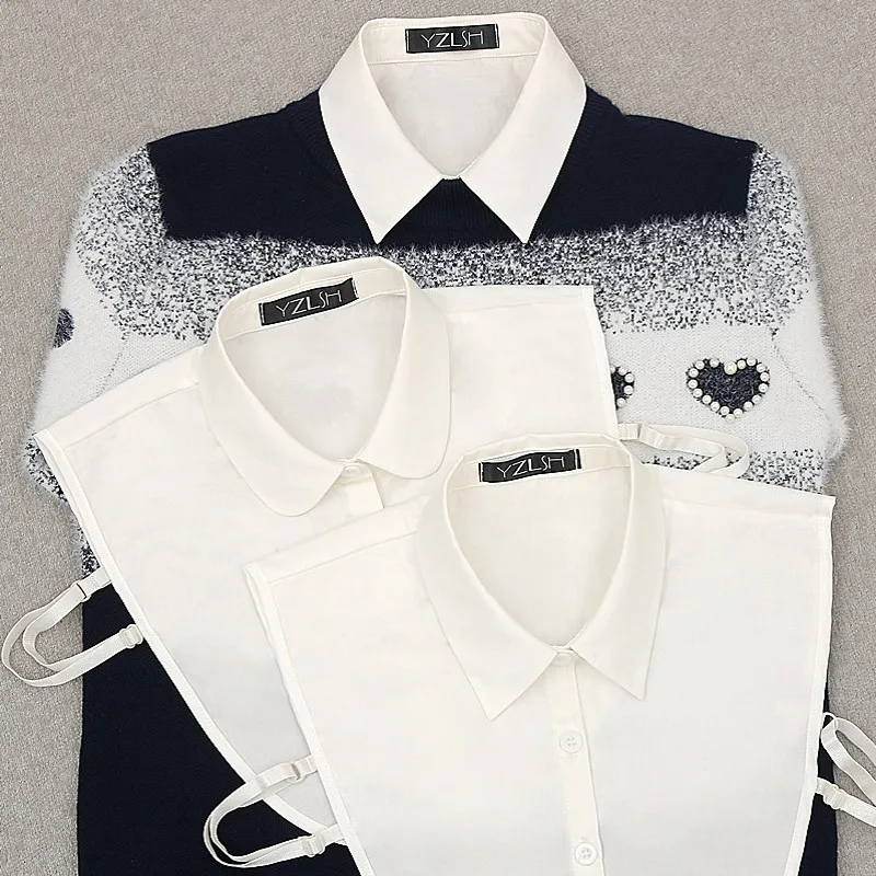 

2022 Women Solid Shirt Cotton Lace White Blouse Vintage Detachable Clothes blouse