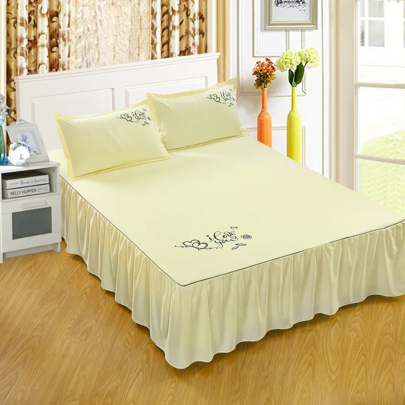 Beige Элегантные однотонные кровати юбки для спальни общежития ST15 постельные принадлежности Матрас протектор серый печатных окрашенные шлифовальные простыни покрывало - Цвет: Beige