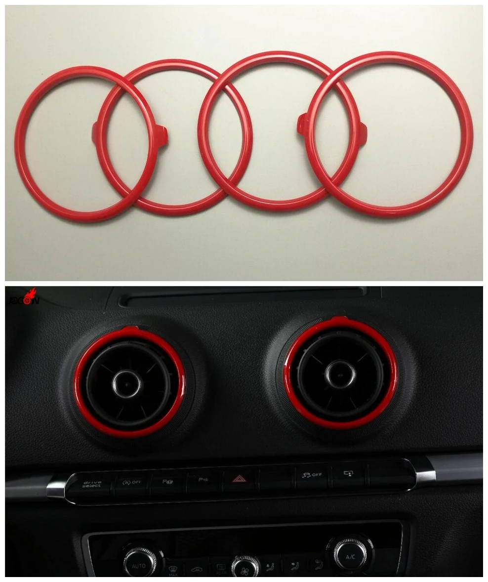 

4pcs Red Air Condition Vent Outlet Ring Replacement Cover Trim For Audi A3 S3 2013 2014 2015 2016 2017