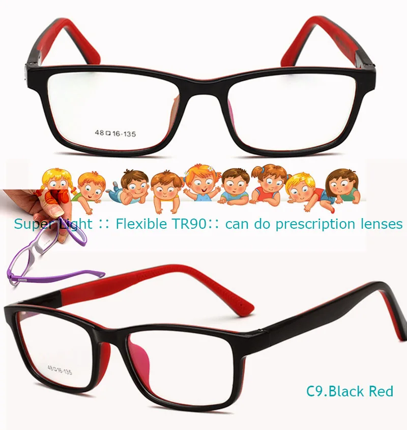 Black Red IVSTA гибкие безопасные очки, детские оправы, очки, оправа для детей TR90, детские оптические очки для девочек, близорукость 908 - Цвет оправы: Black Red