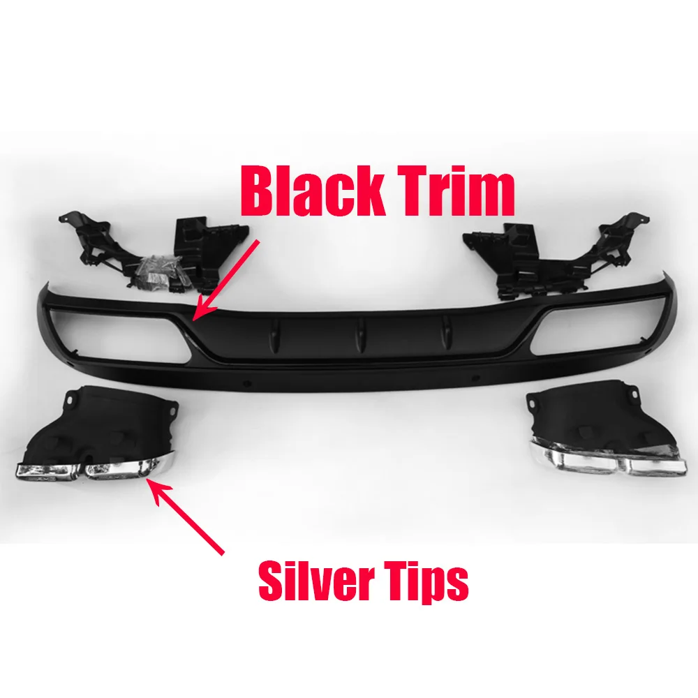 black trim silve tip C63 стиль PP задний бампер диффузор с выхлопными наконечниками для Benz W205 седан S205 Wagon C180 C200 C300 C400 стандартный бампер 15-22 - Цвет: black trim silve tip