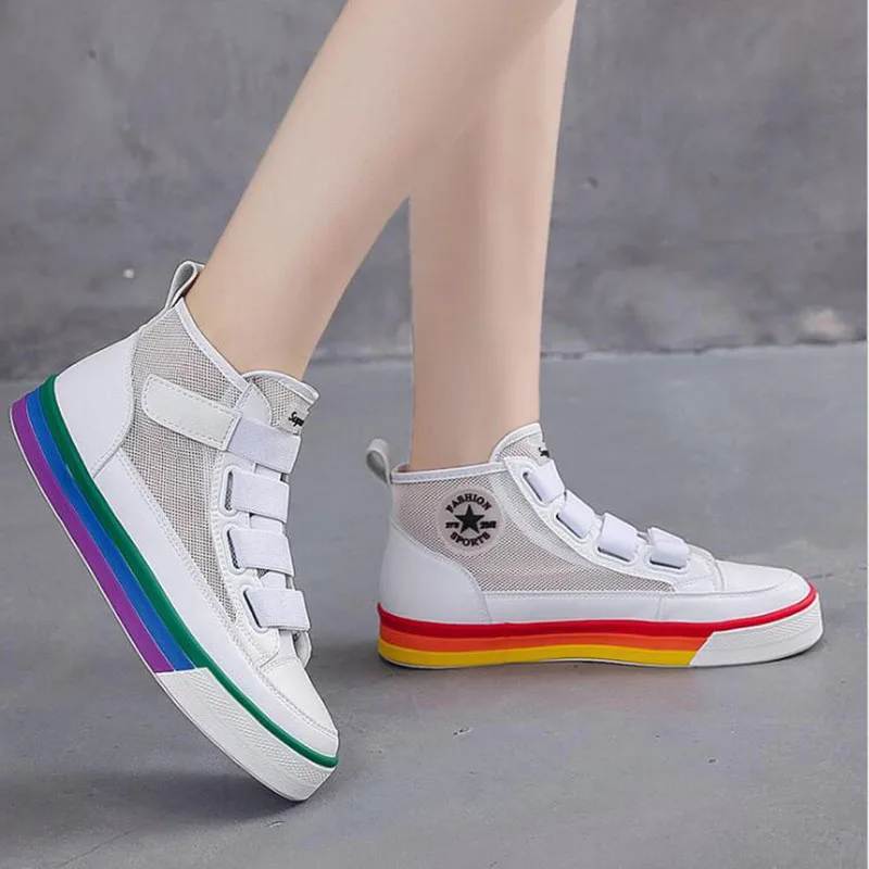 Новинка парусиновая женская обувь с сетчатой поверхностью Высокая удобная