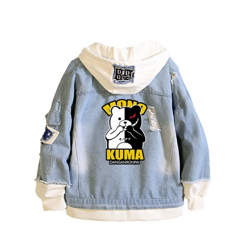 Danganronpa V3 costumes monokuma Hoodies Jackets Men women cartoon casual Jean jacket Ripped denim top in fashionable print |
