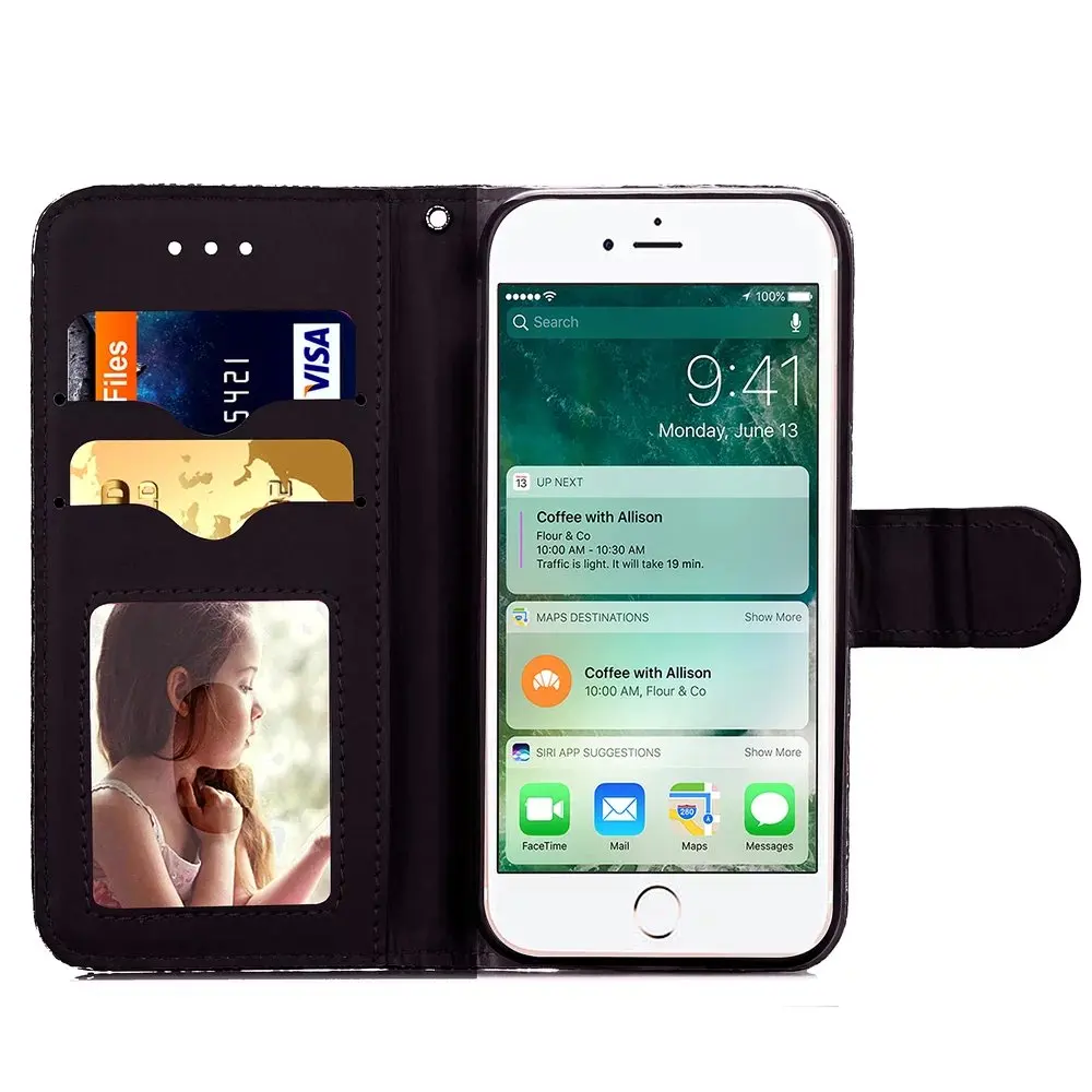 For Apple iPhone 7 Plus 4.7 5.5 Case 2 Card Slots Chrysanthemum PU Leather Stand Photo Frame Wallet Cover Phone Case+Flim |