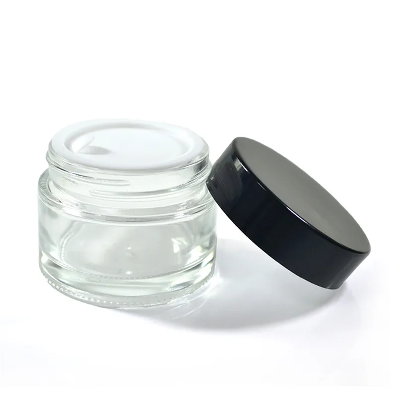 2pcs*15g matte black cosmetic cream glass jar with black lid