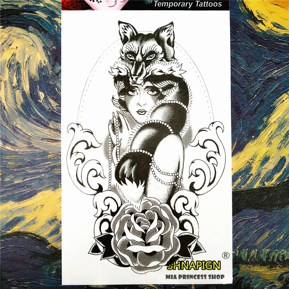 Временная татуировка SHNAPIGN Black Fox Spirit боди арт 12*20 см наклейки с флеш татуировкой