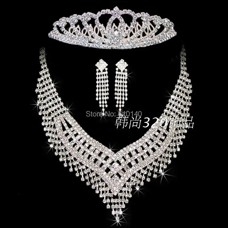 Корейские свадебные украшения из трех частей ожерелье серьги обруч корона тиара