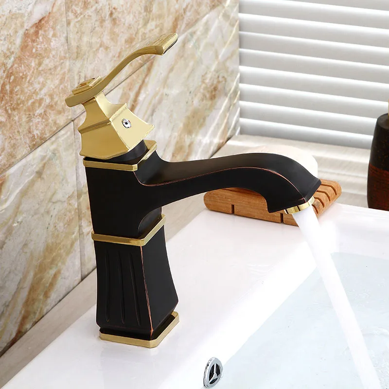 Ванная комната кран черный одной ручкой Hot холодной воды смеситель золотой краны