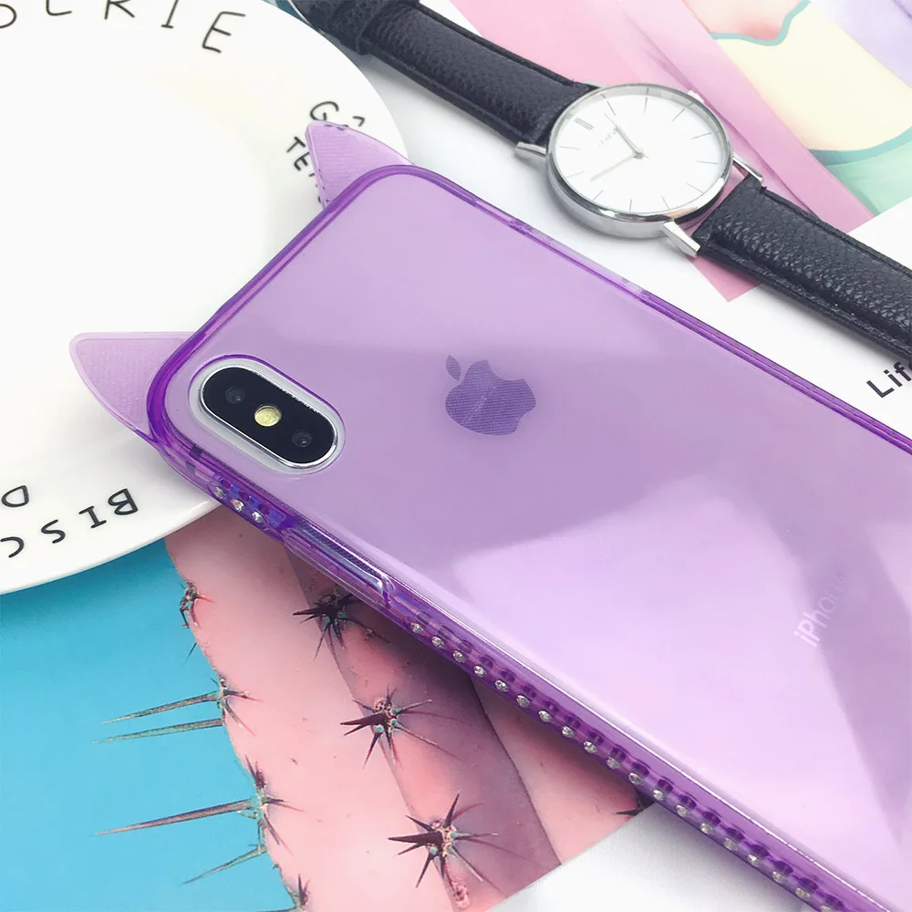 NYFundas Прозрачный чехол для iphone 8 7 6 6s plus X кошачьи ушки силиконовые чехлы XS MAX XR |