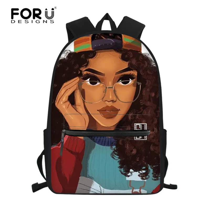 FORUDESIGNS/Для девочек подростков Школьный черный рюкзак для арт американском стиле