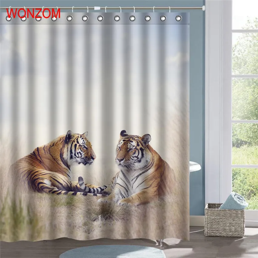 WONZOM занавески для душа с 12 крючками Mildewproof Tiger Ванная комната Декор современные
