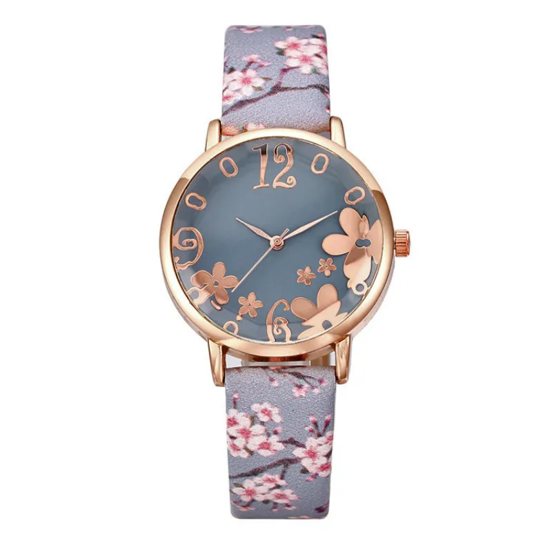 Роскошные женские часы с принтом цветущей сливы на кожаном ремешке модные для