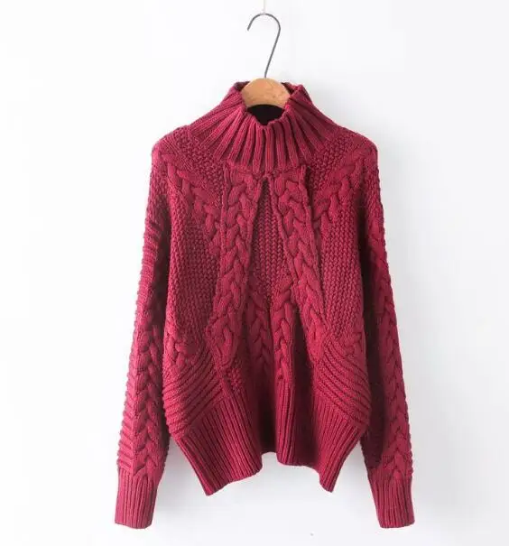 Vitnage Turtleneck Twist Striped Thick Sweater Retro New 2018 Woman Bat Sleeve Loose Knitted Pullover Knitwear Red Black | Женская