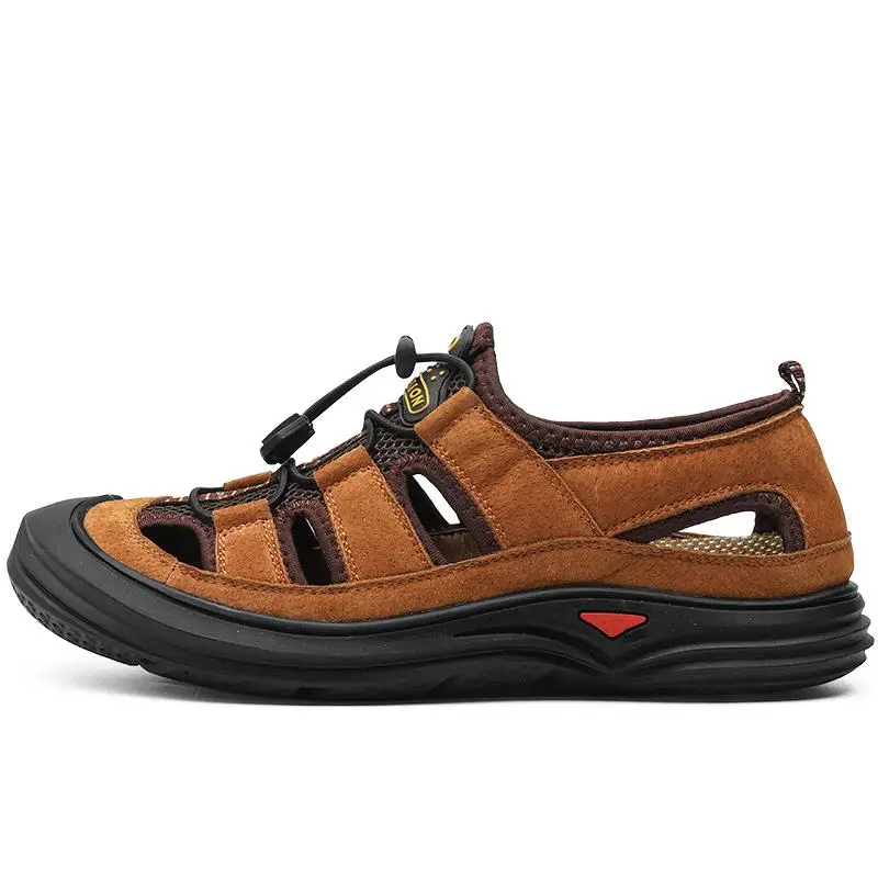 Fotwear Для мужчин; сандалии со стразами; Повседневная обувь; уличные босоножки; большие размеры; размеры кожаный верх украшен текстильной сетки без шнуровки из PU искусственной кожи прочная, долговечная подошва с амортизацией - Цвет: Brown