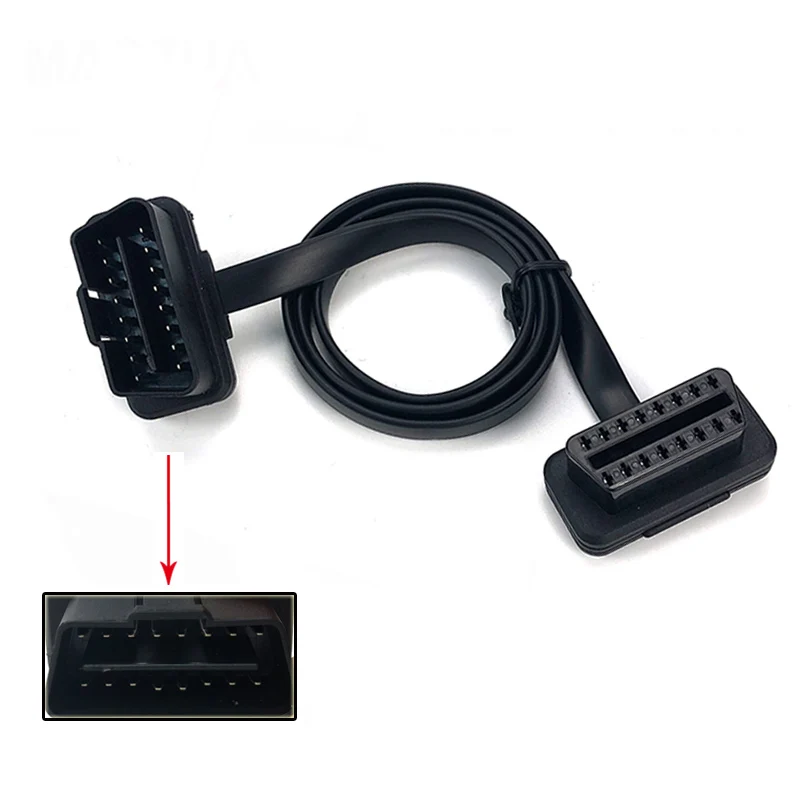 60 см плоский тонкий как лапша OBD 2 OBD2 ELM327 адаптер 16 контактный штекер гнездо
