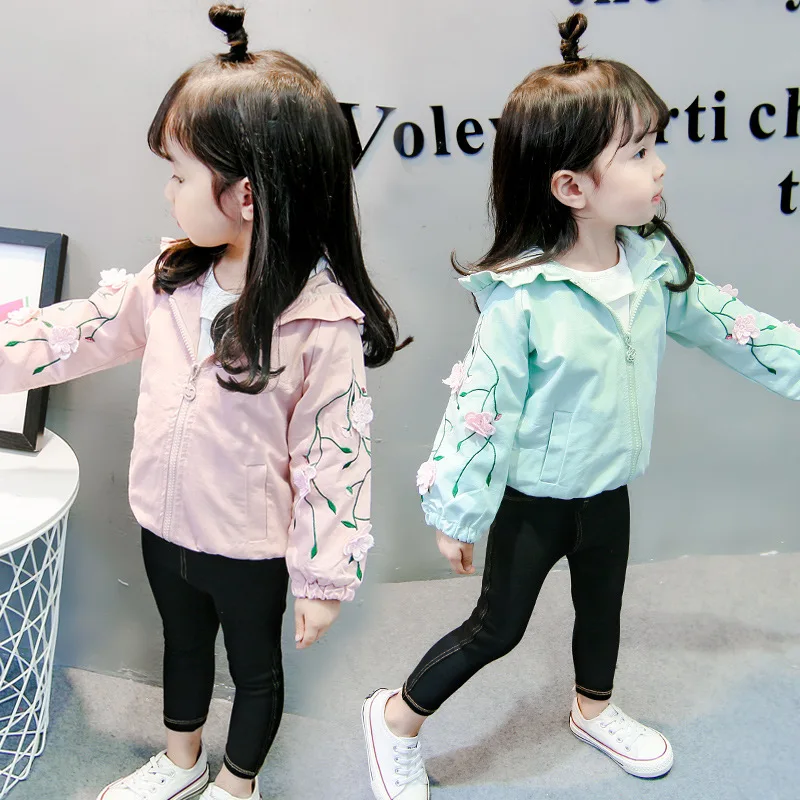 Ветровка для девочек осенняя с вышивкой и капюшоном 2019 | Детская одежда обувь