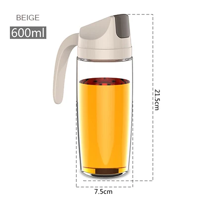 BEIGE 600ML Boxi кухонная стеклянная бутылка для масла, диспенсер с автоматическим открыванием, закрывающиеся домашние бутылки для масла и уксуса, медовый контейнер для оливкового масла - Цвет: BEIGE 600ML