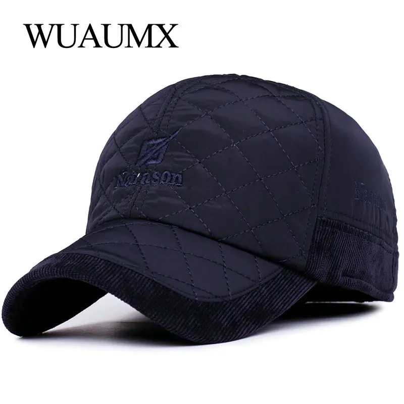 Wuaumx, осенне-зимняя бейсбольная кепка s для мужчин, теплая шапка с ушанками, хлопковая утолщенная Кепка Snapback, Мужская русская Кепка