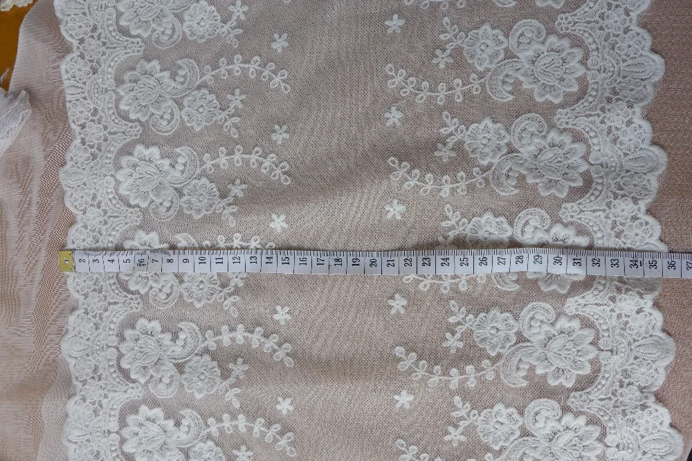 3 Yards 13.8&quot Wide Ivory White Embroidery Floral Lace Trim Gorgeous Cotton Tulle Fabric For Sewing Craft Costume Design | Дом и сад
