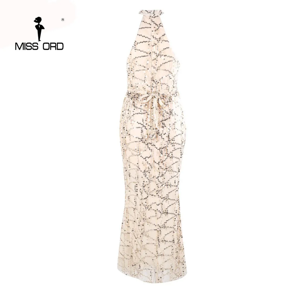 Платье с золотыми блестками Missord сексуальное платье без рукавов круглым вырезом