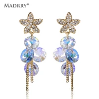 maddry changing color rhinestones earrings for women gold color crystal tassel long earring wedding party flower brincos joyas