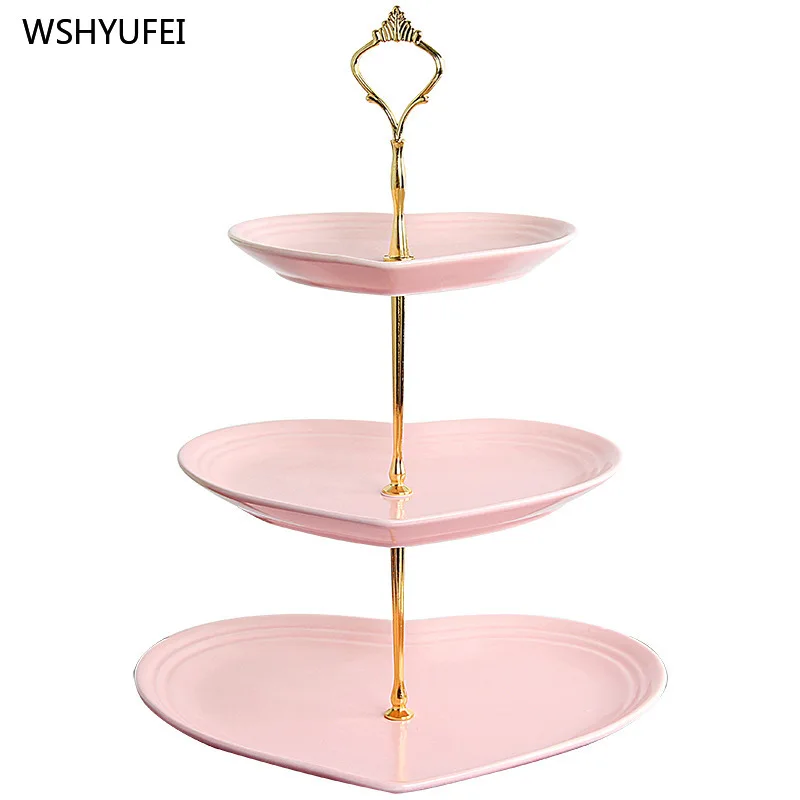

Direct love matte ceramic fruit cake plate wedding ceremony afternoon tea snack creative golden crown three-tier storage rack