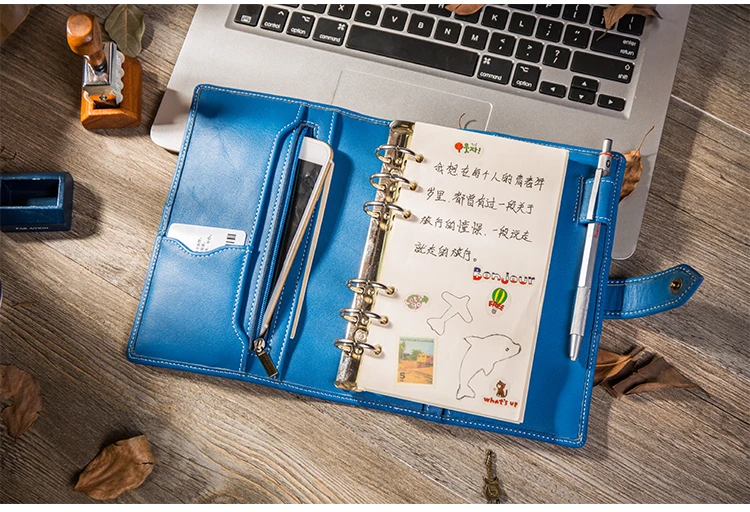 Yiwi Бизнес A6 личные планировщик 6 с отрывными листами, спиральный Binder натуральная кожа планировщик подарок на день рождения