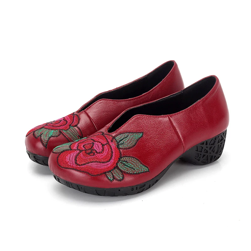 Женские туфли-лодочки из натуральной кожи в этническом стиле женская обувь на