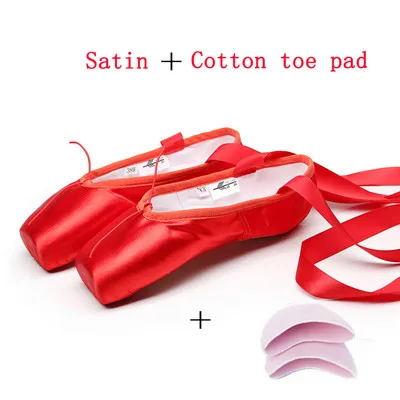 Satin Red cotton Pointe/атласный верх с лентой; женские розовые профессиональные балетки; обувь для танцев с носком - Цвет: Satin Red cotton