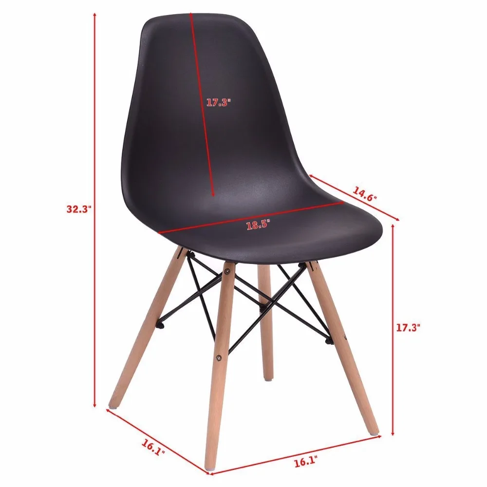 Giantex 4 шт. Mid Century Modern обеденный стул со спинкой деревянная ножка черный Обеденная