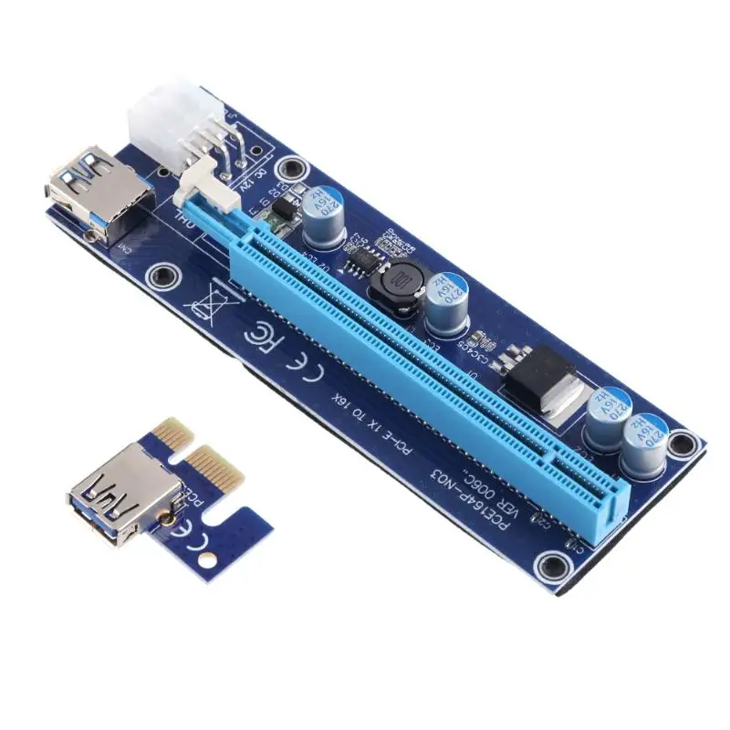 Переходная карта PCI-E PCI Express Riser Card 1x до 16x видеокарта удлинитель адаптер с 6Pin Мощность кабель для добывания монет Биткойн