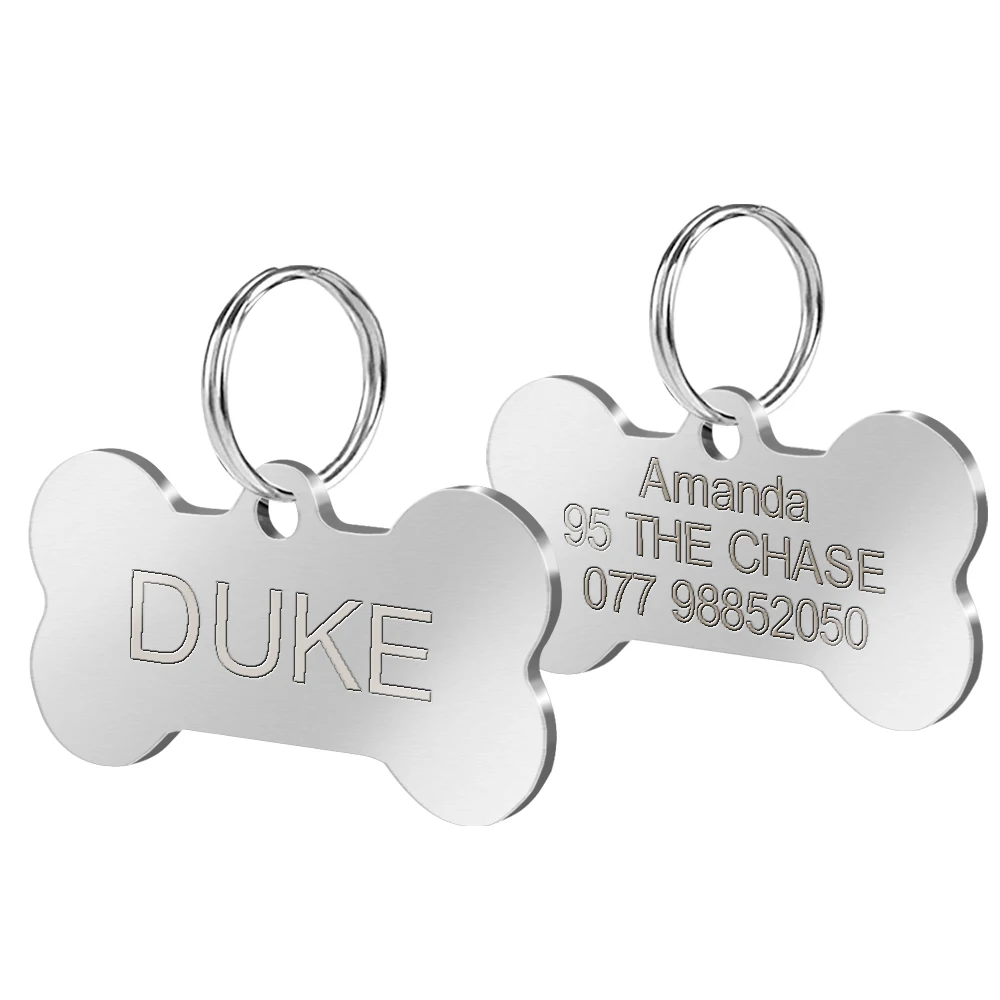 Bone Нержавеющая сталь ID домашнего питомца, собаки металлический брелок для ключей антивирусное пользовательские Щенок Кот имя телефона воротника бирки аксессуары кость круглые Военная бирка - Цвет: Bone