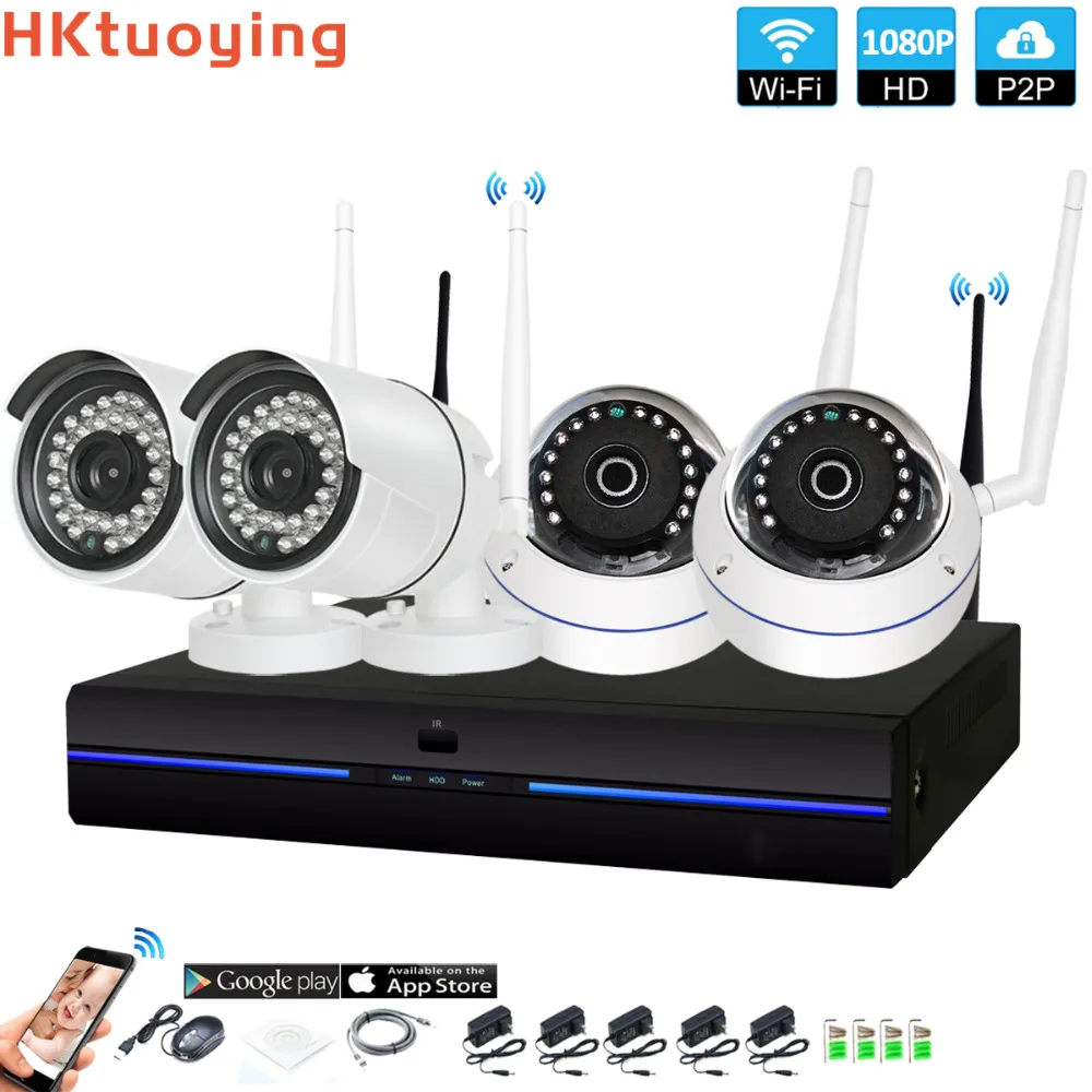 4CH системы видеонаблюдения беспроводной 1080 P NVR 4 шт. 2.0MP ИК Крытый P2P Wi Fi IP камера
