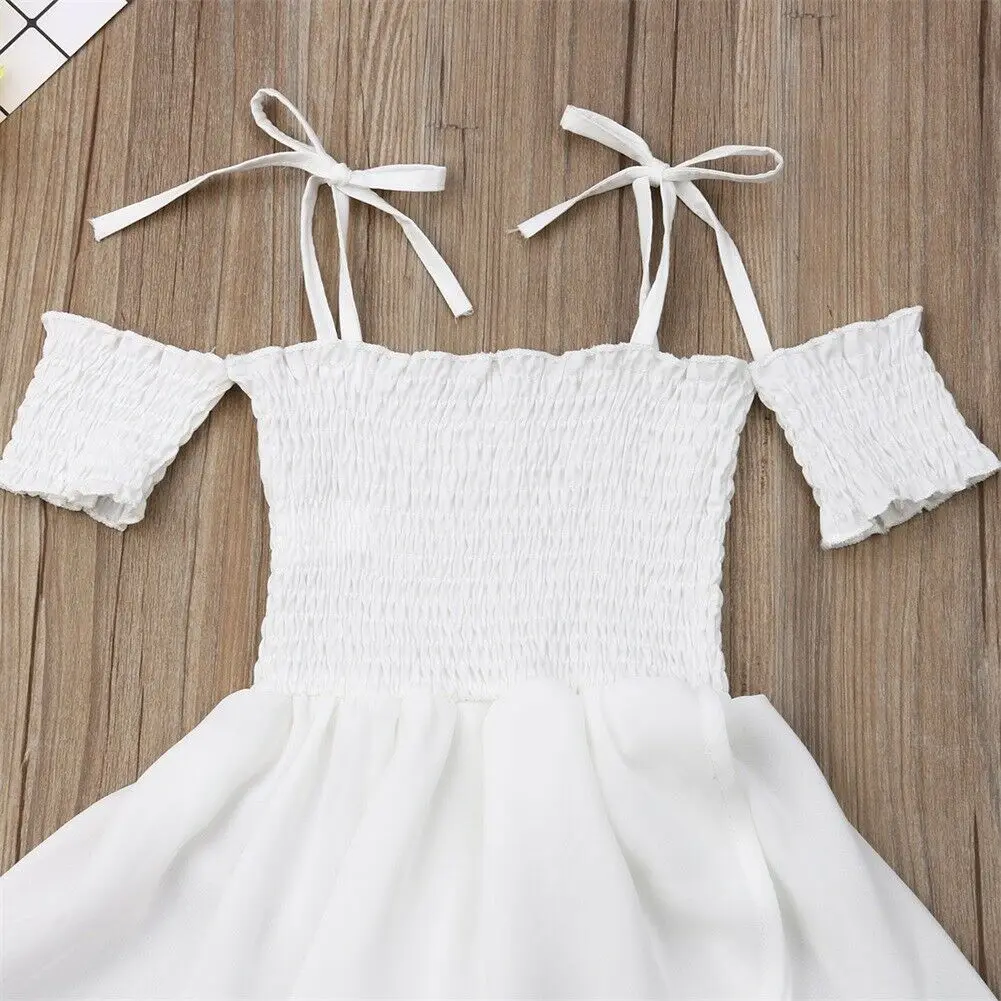 3-10Y Kids Girl Princess Dress Off Shoulder White Lace Shirred Dresses Holiday Pageant Party | Детская одежда и обувь