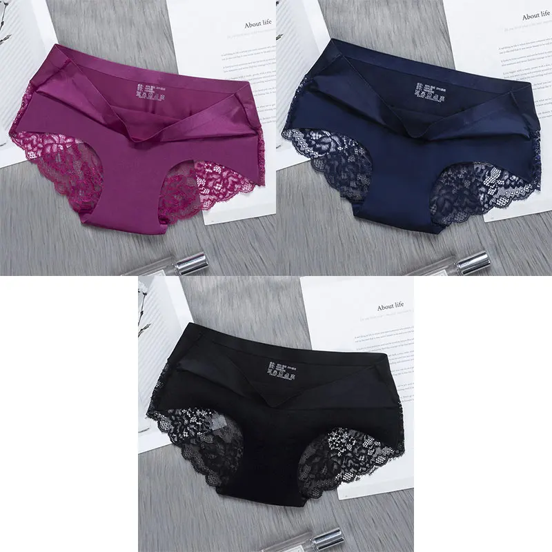 purple blue black BZEL 3 шт./лот женские сексуальные трусики дышащие Прозрачные Нижнее белье, кружевные трусики Для женщин шелковистые бесшовные трусики 5 Цвета - Цвет: purple blue black