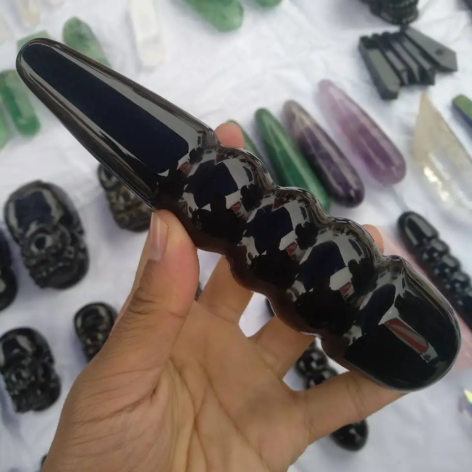 Рейки палка черный обсидиан 7 &quotМассажная полированная метафизическая лечебная