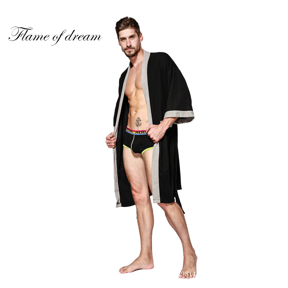 Kimono Man Pijama Masculino Ropa Sexy Hombre Bathrobe For Shower  Waffle Sleep Robe  Man's Gowns  roupao de banho 21037