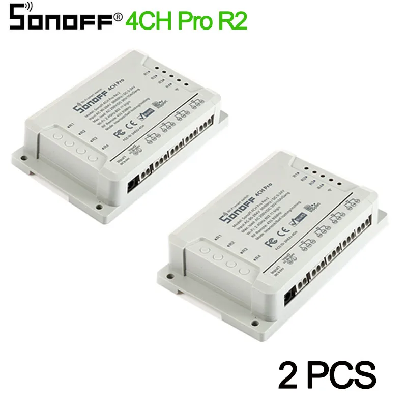 1-5 шт Sonoff 4CH pro R2 10A 4-канальный Wifi смарт-коммутатор 433 МГц RF Дистанционное Wifi освещение переключатель поддерживает 4 устройства работа с Alexa - Комплект: 4CH Pro R2 2 pcs