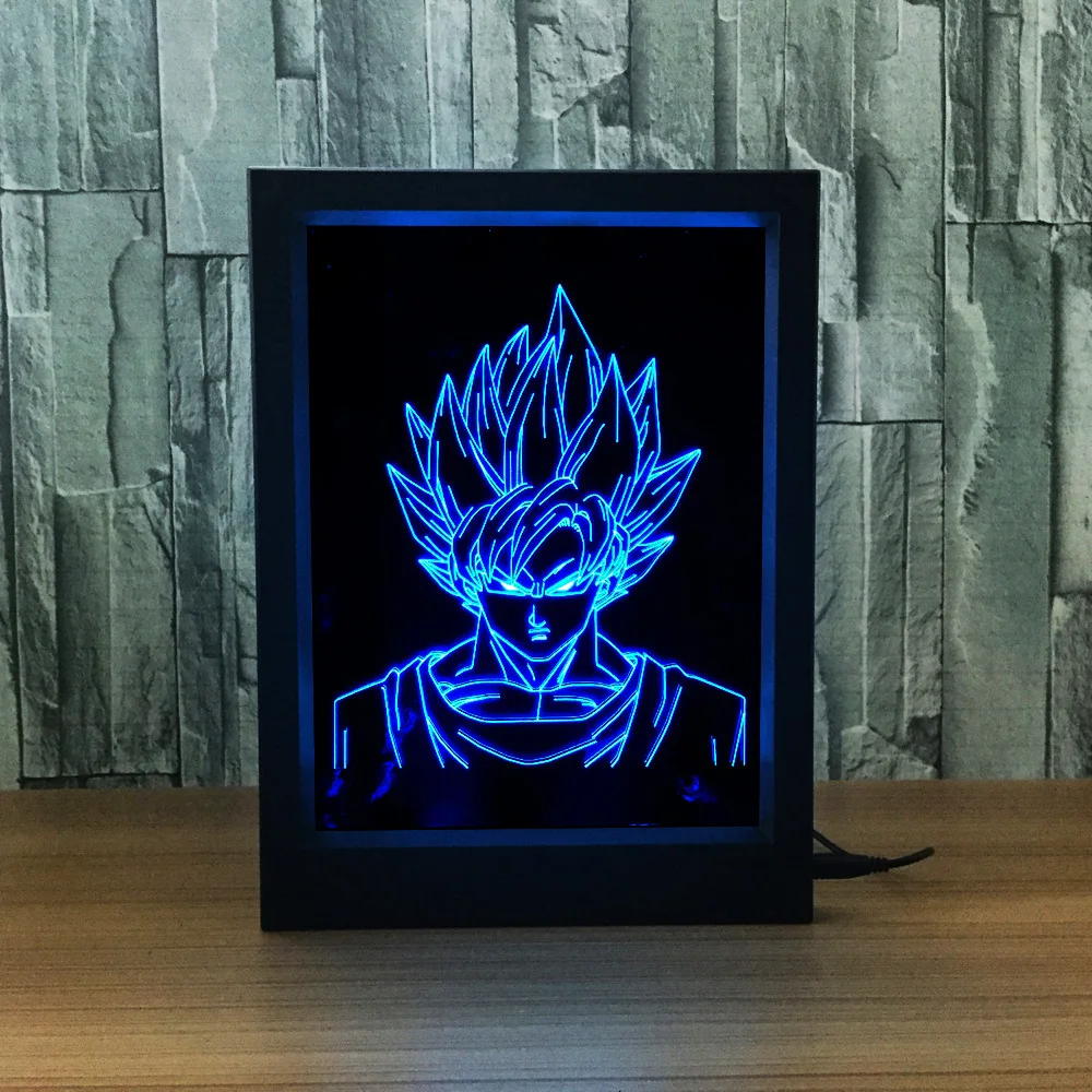 Dragon Ball Z фоторамка лампы дистанционного Управление 7 цветов изменить USB светодиодный ночник 3D настольная лампа Декор дети Спальня освещение